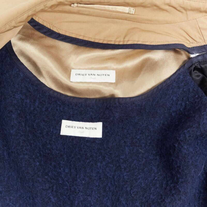DRIS VAN NOTEN mens khaki navy blue duo-colour trench-coat removable inner Small 4