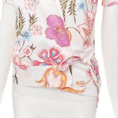 DRIS VAN NOTEN white pink floral print wrap kimono shirt FR38 M