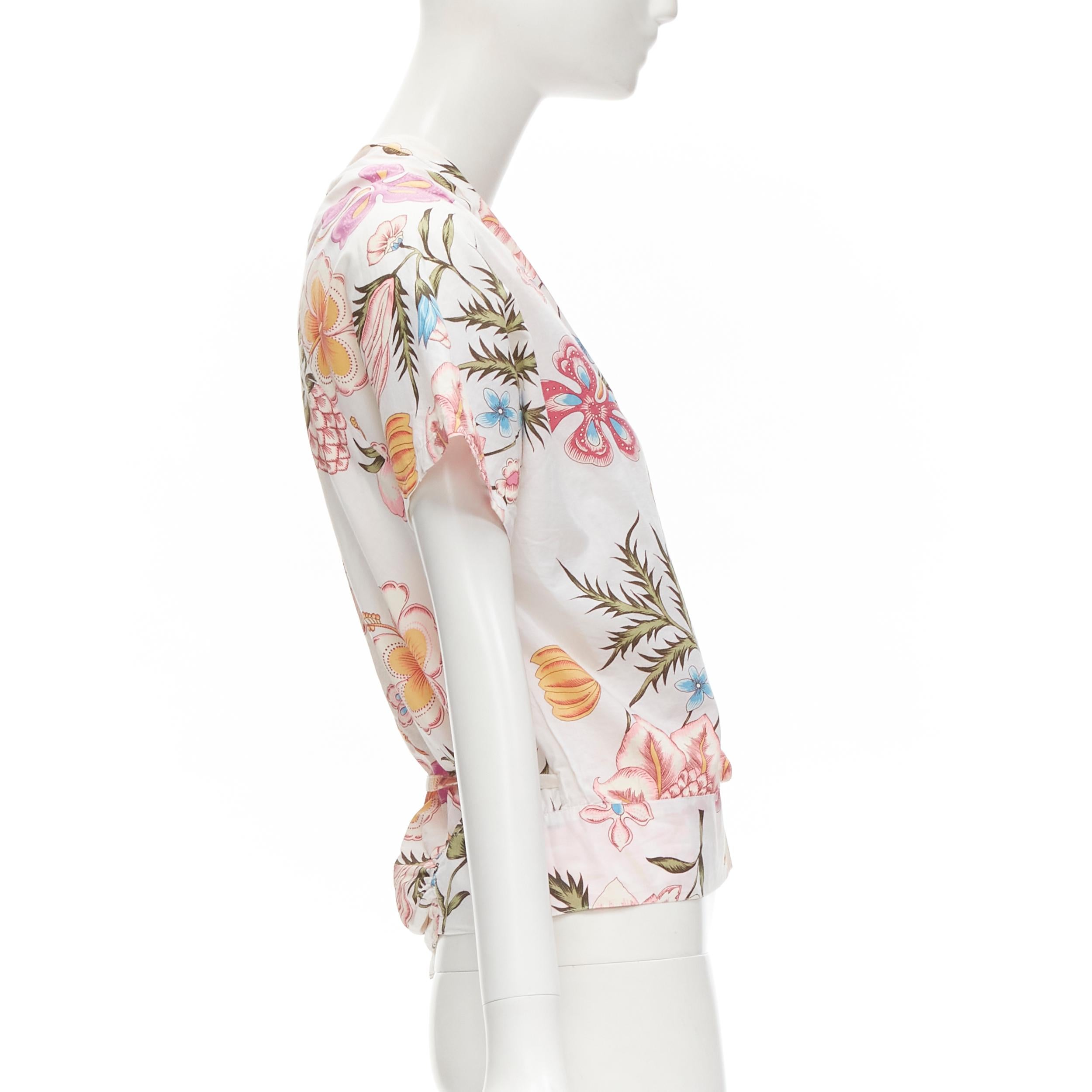 Women's DRIS VAN NOTEN white pink floral print wrap kimono shirt FR38 M
