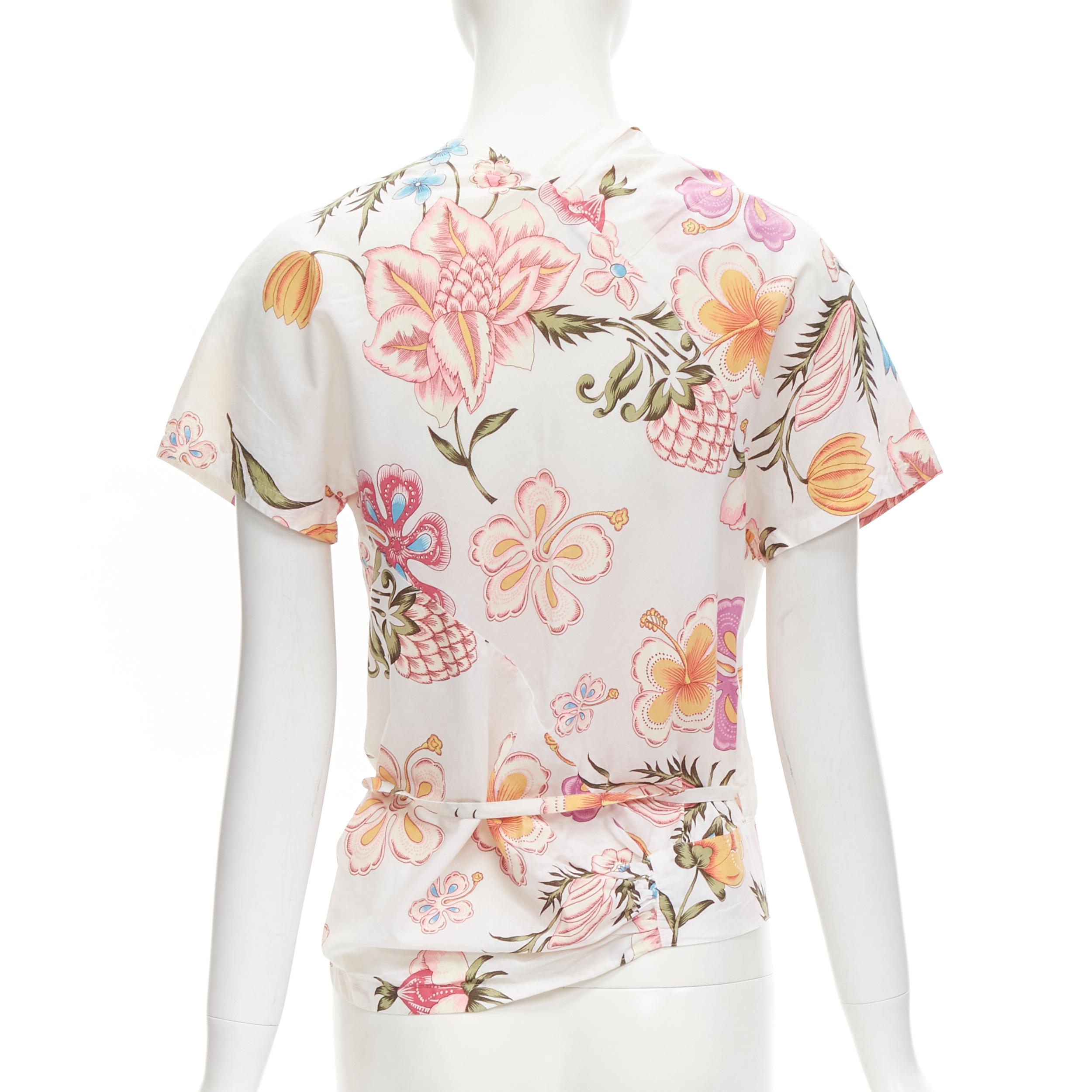 DRIS VAN NOTEN white pink floral print wrap kimono shirt FR38 M 1