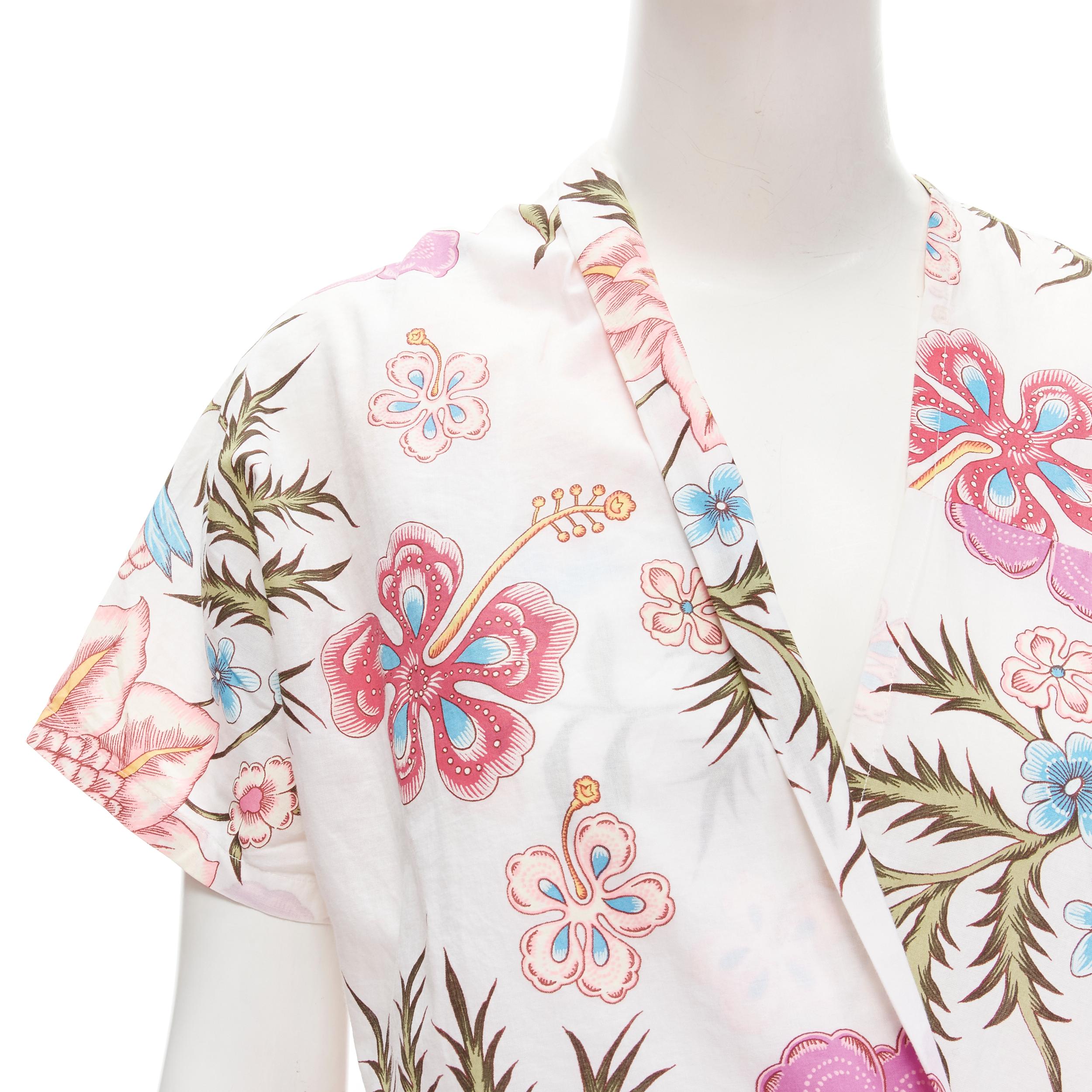 DRIS VAN NOTEN white pink floral print wrap kimono shirt FR38 M 3