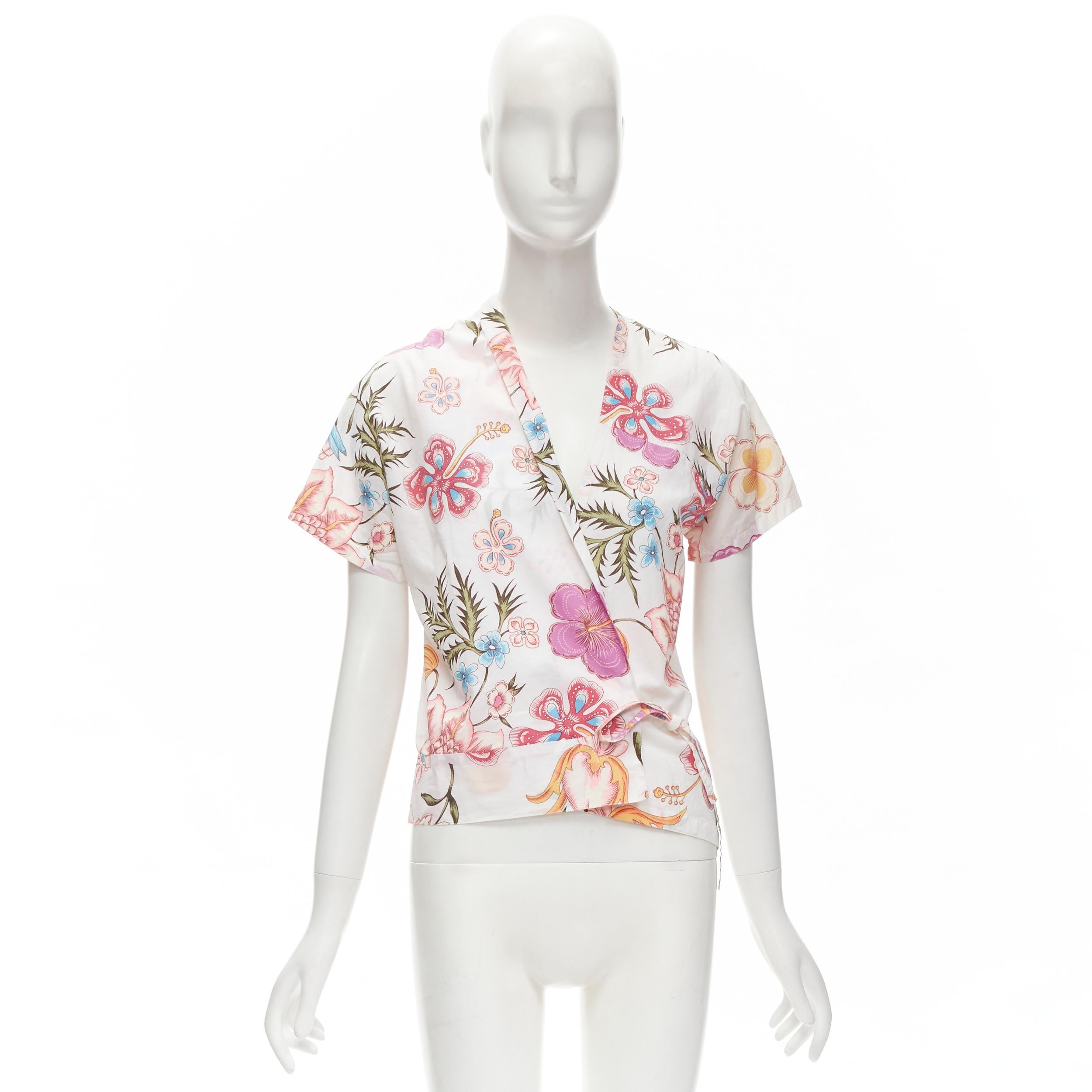 DRIS VAN NOTEN white pink floral print wrap kimono shirt FR38 M 5