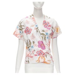 DRIS VAN NOTEN white pink floral print wrap kimono shirt FR38 M