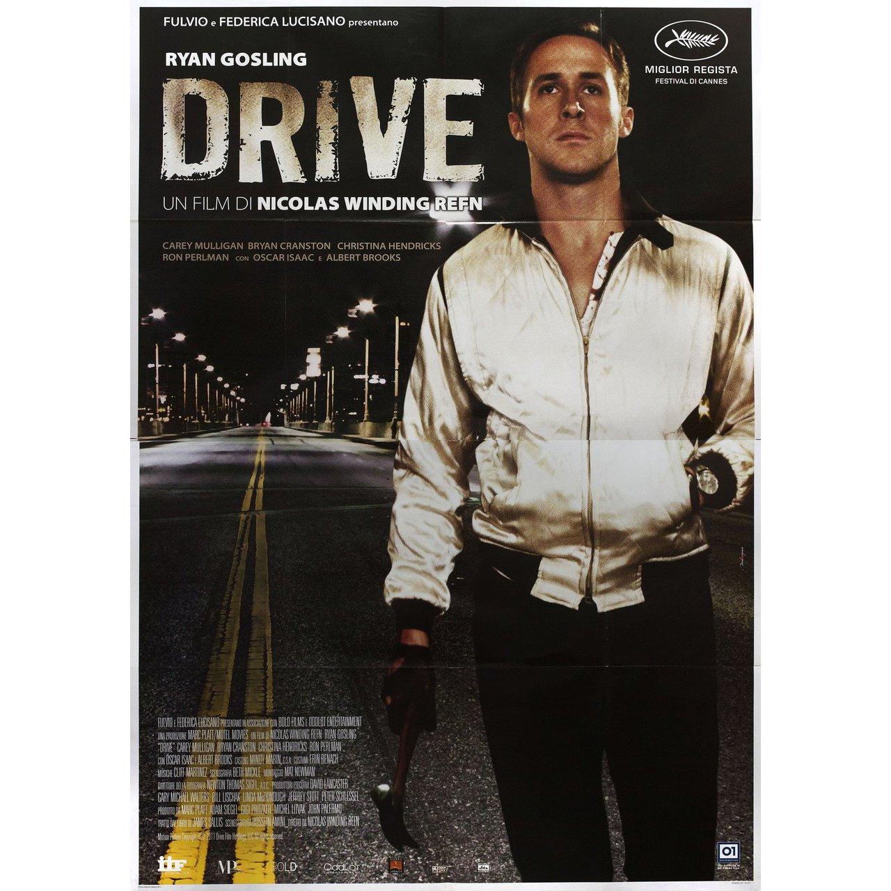 Original 2011 Italian quattro fogli poster for the film Drive directed by Nicolas Winding Refn with Ryan Gosling / Carey Mulligan / Bryan Cranston / Albert Brooks. Fine condition, folded. Many original posters were issued folded or were subsequently