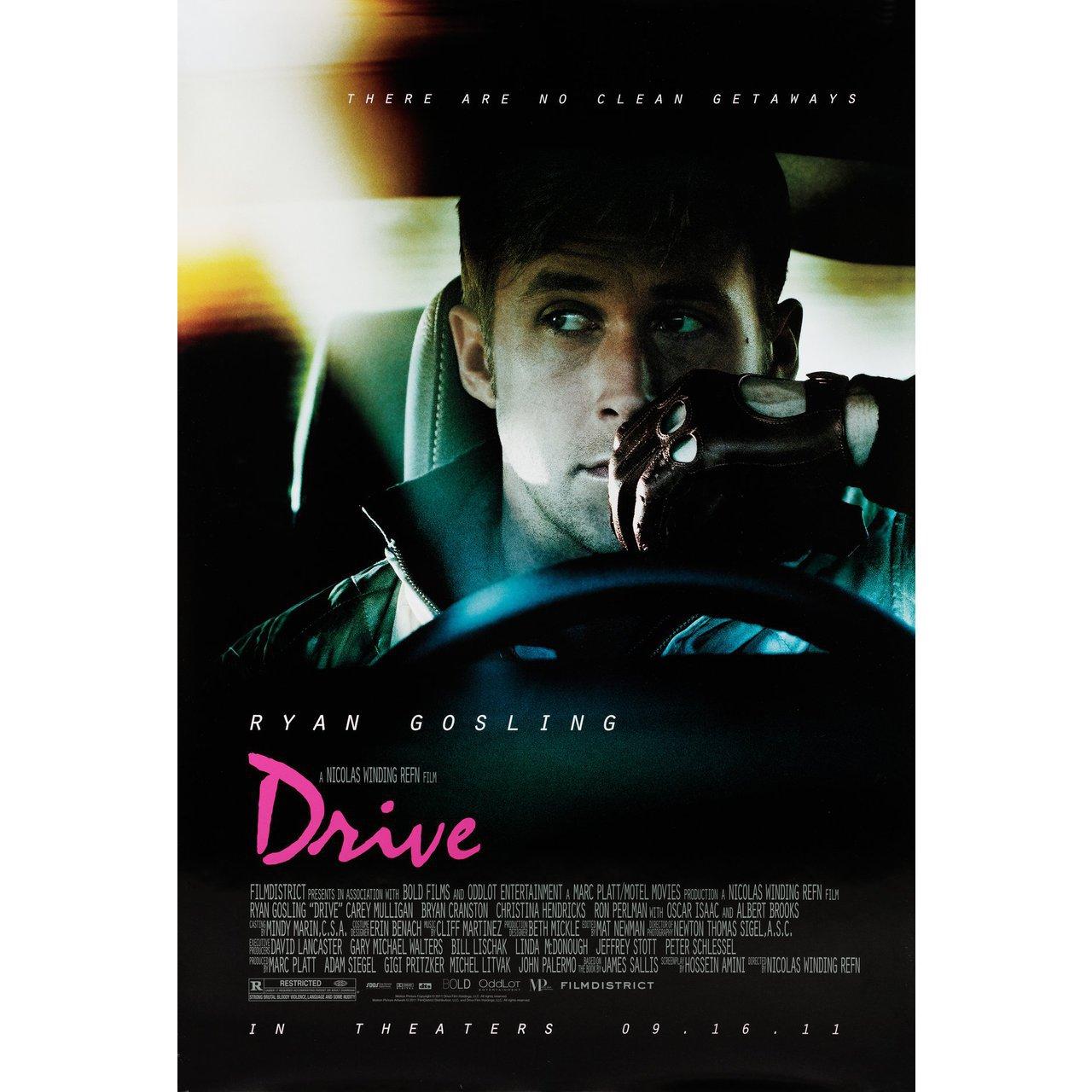 Original 2011 U.S. one sheet poster for the film Drive directed by Nicolas Winding Refn with Ryan Gosling / Carey Mulligan / Bryan Cranston / Albert Brooks. Very Good-Fine condition, rolled. Please note: the size is stated in inches and the actual