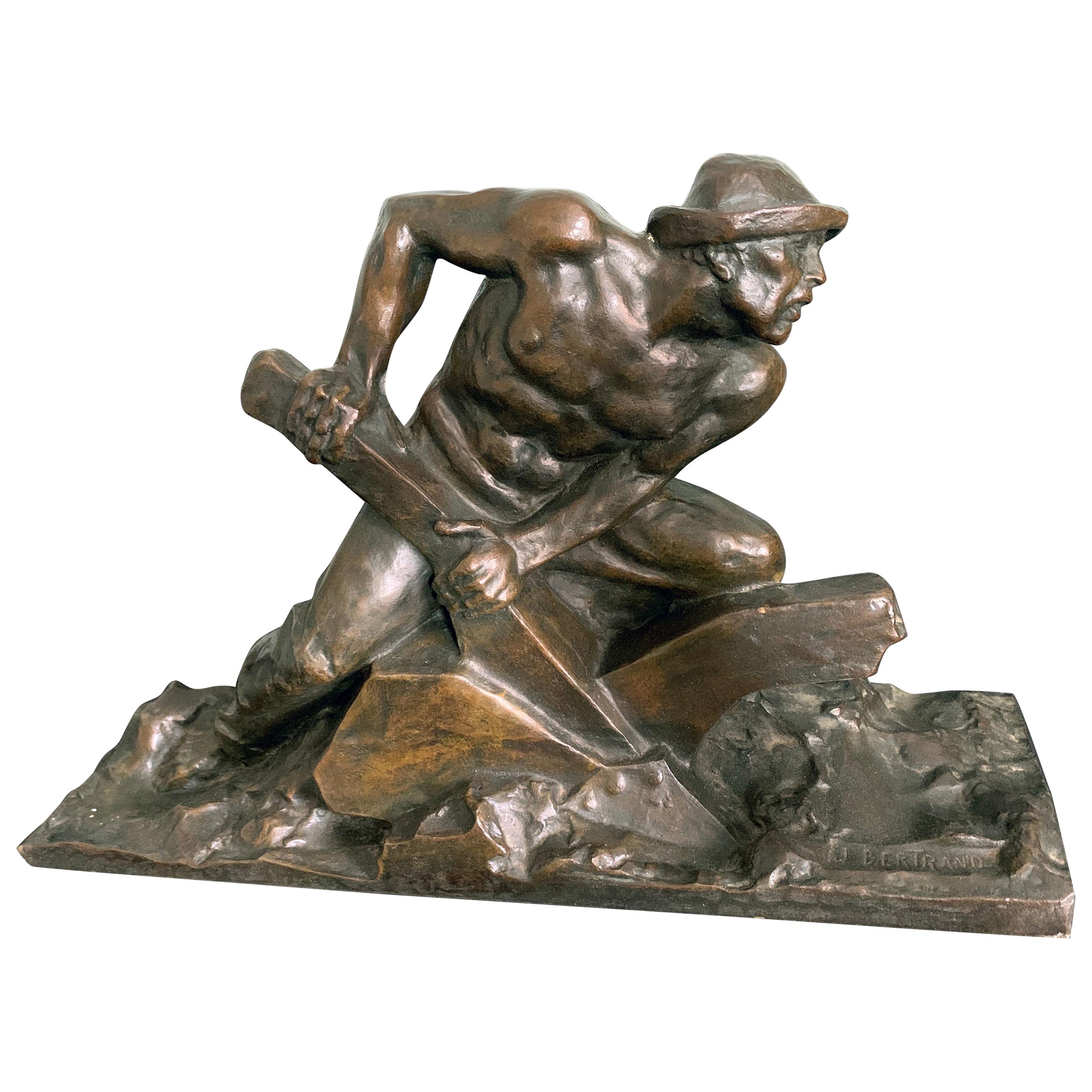 "Driving the Plow, " Large, Powerful Bronze Sculpture with Half-Nude Male Figure