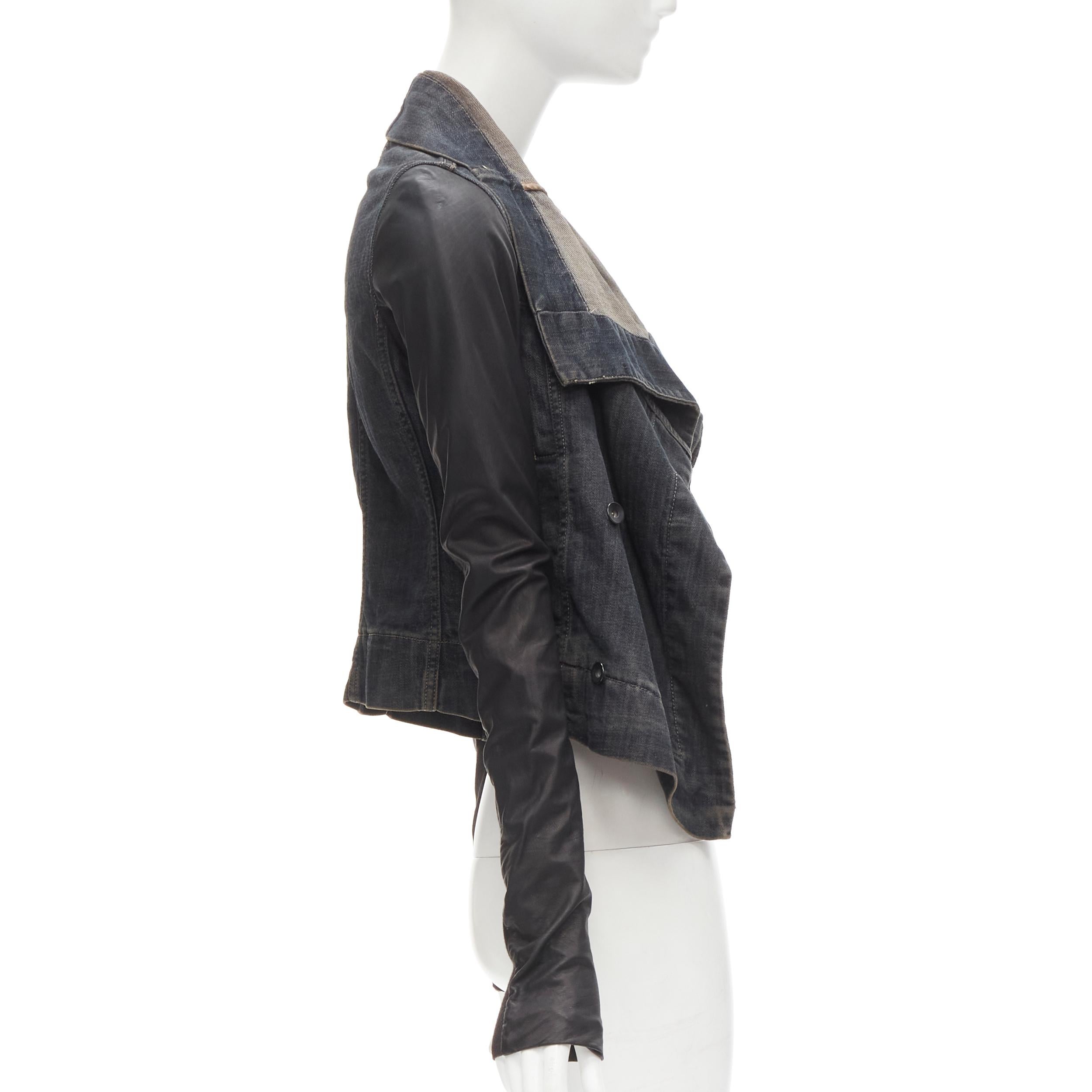 Women's DRKSHDW RICK OWENS Vintage Exploder leather sleeve denim wrap biker jacket XS