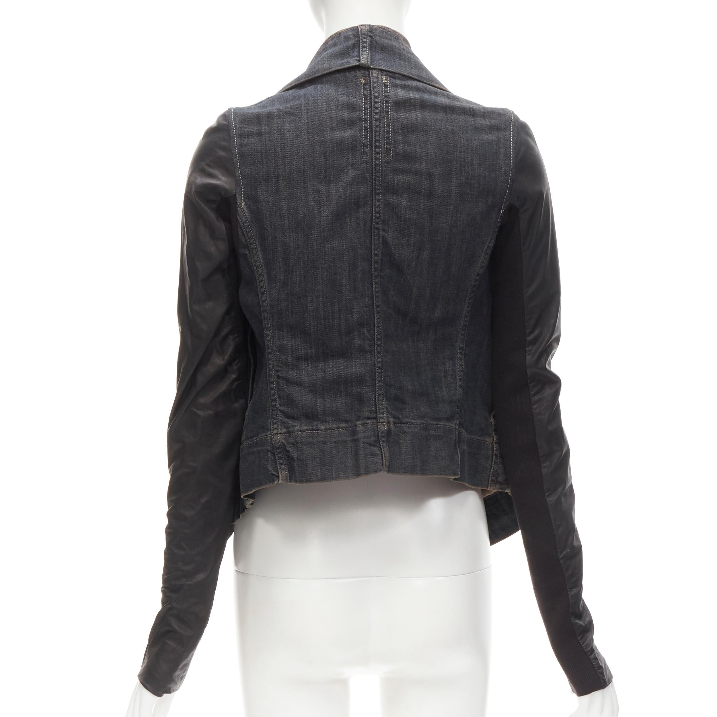 DRKSHDW RICK OWENS Vintage Exploder leather sleeve denim wrap biker jacket XS 1