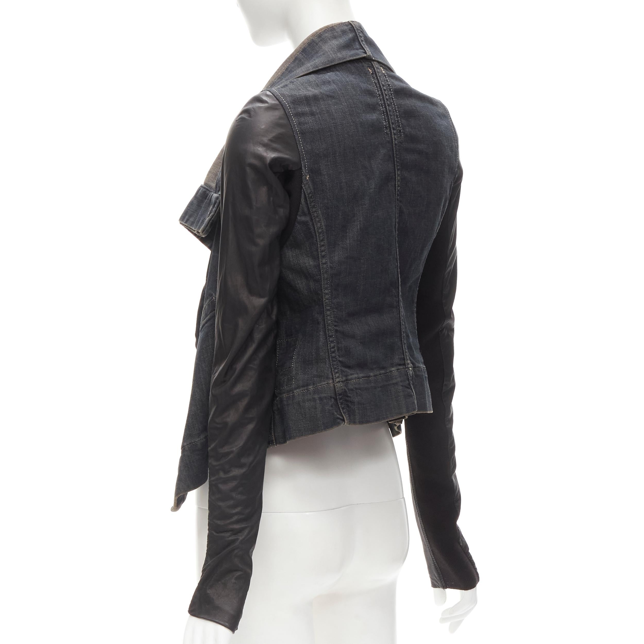 DRKSHDW RICK OWENS Vintage Exploder leather sleeve denim wrap biker jacket XS 2