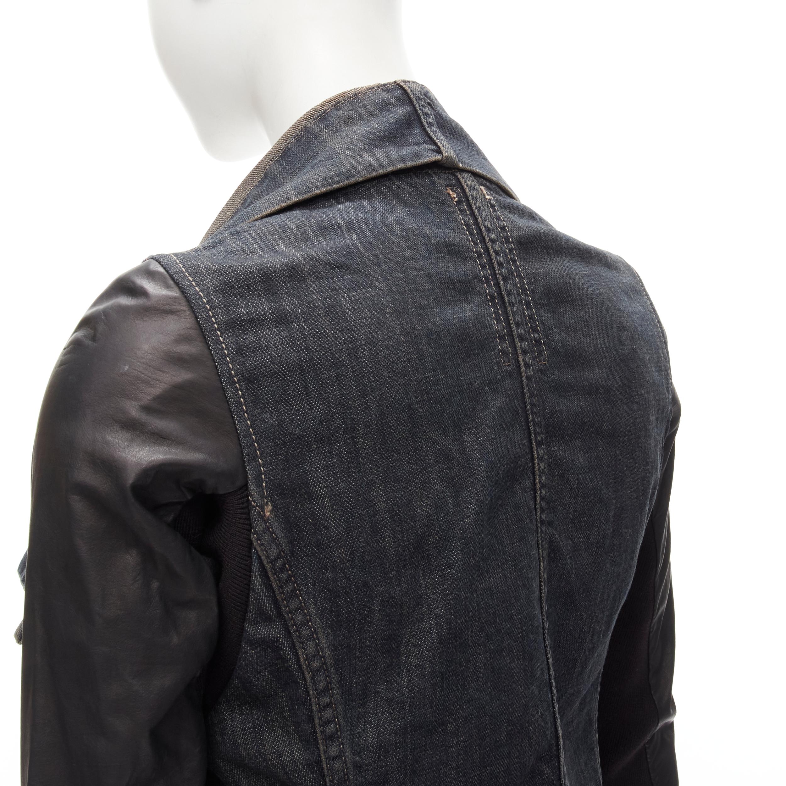 DRKSHDW RICK OWENS Vintage Exploder leather sleeve denim wrap biker jacket XS 3