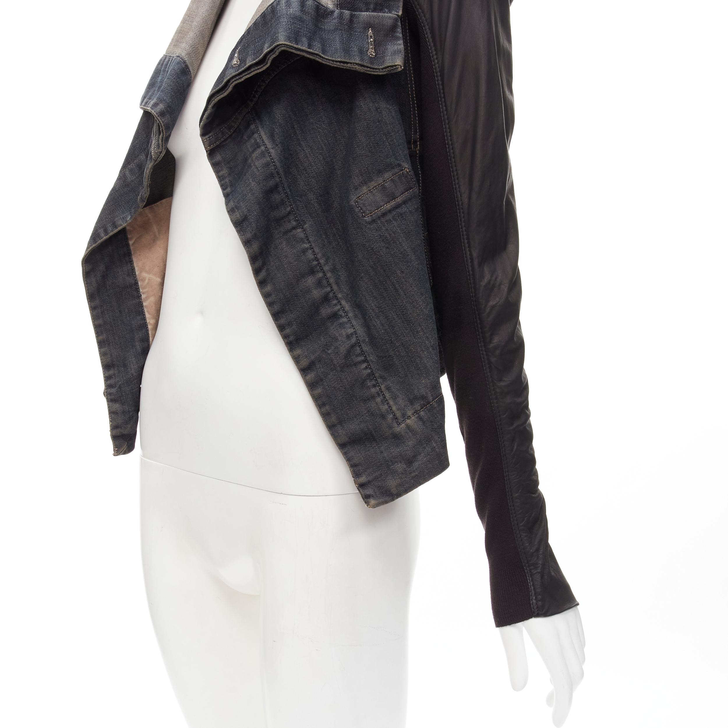 DRKSHDW RICK OWENS Vintage Exploder leather sleeve denim wrap biker jacket XS 4