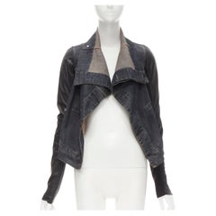 DRKSHDW RICK OWENS Vintage Exploder leather sleeve denim wrap biker jacket XS