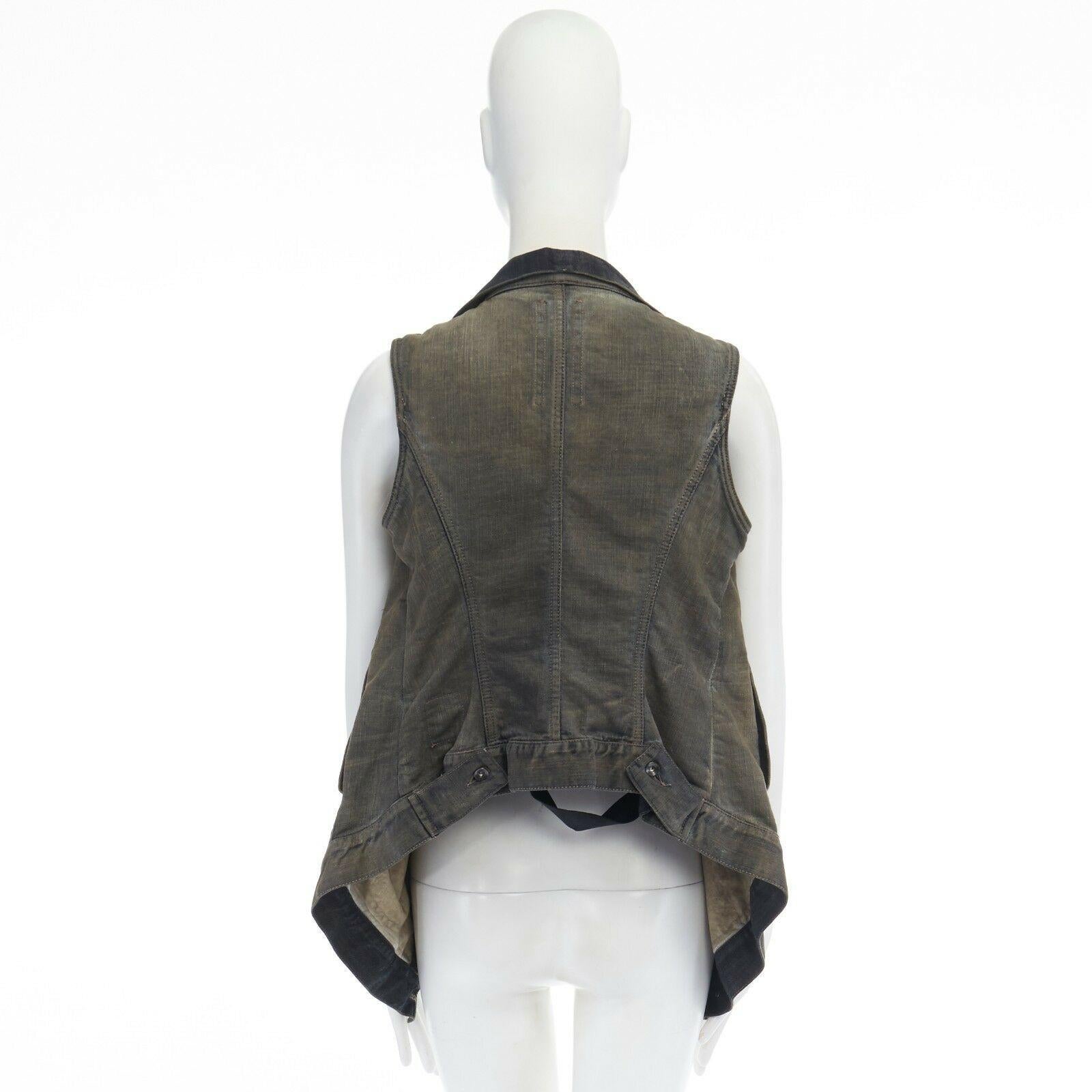 Black DRKSHDW RICK OWENS washed denim draped collar Exploder wrap vest jacket S