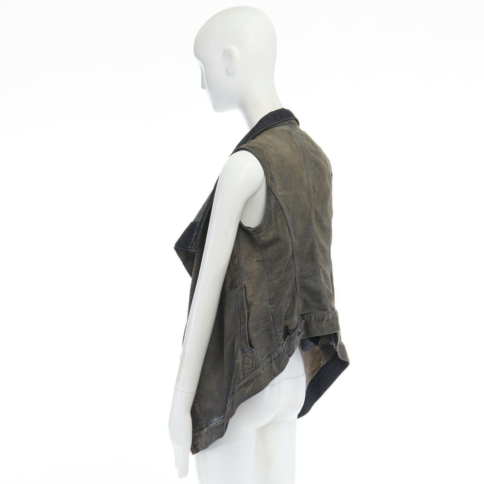 DRKSHDW RICK OWENS washed denim draped collar Exploder wrap vest jacket S In Excellent Condition In Hong Kong, NT