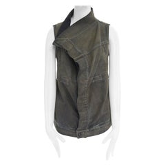 DRKSHDW RICK OWENS washed denim draped collar Exploder wrap vest jacket S