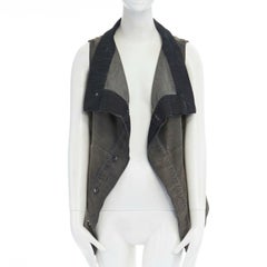 DRKSHDW RICK OWENS washed denim draped collar Exploder wrap vest jacket S