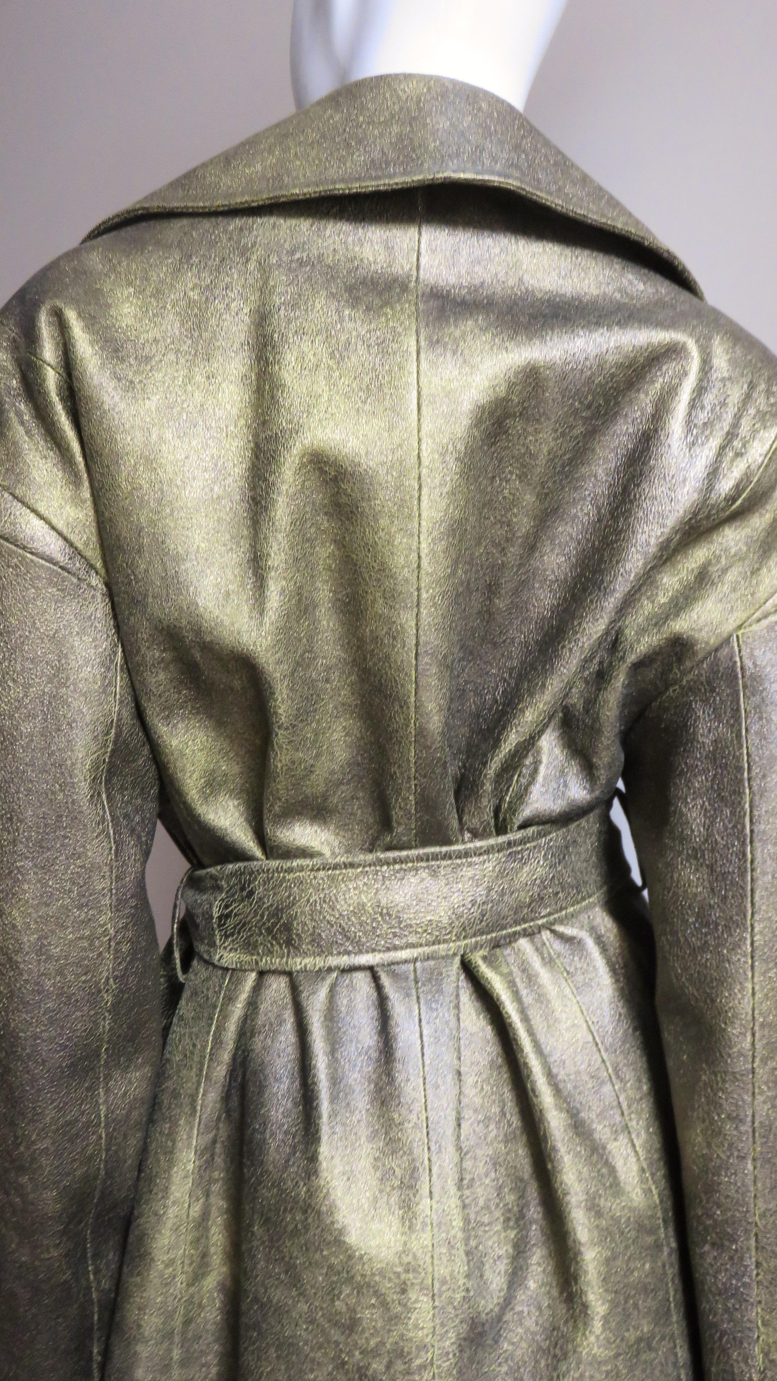 Drome New Oversized Gold Leather Belted Trench Coat For Sale 9
