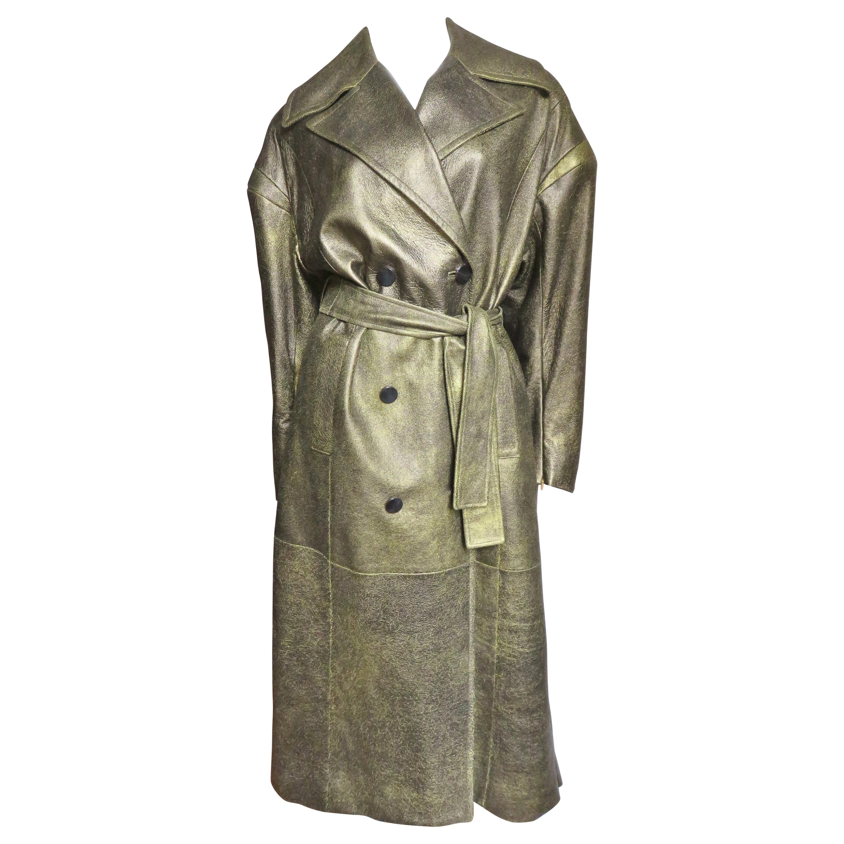 Drome New Oversized Gold Leather Belted Trench Coat For Sale