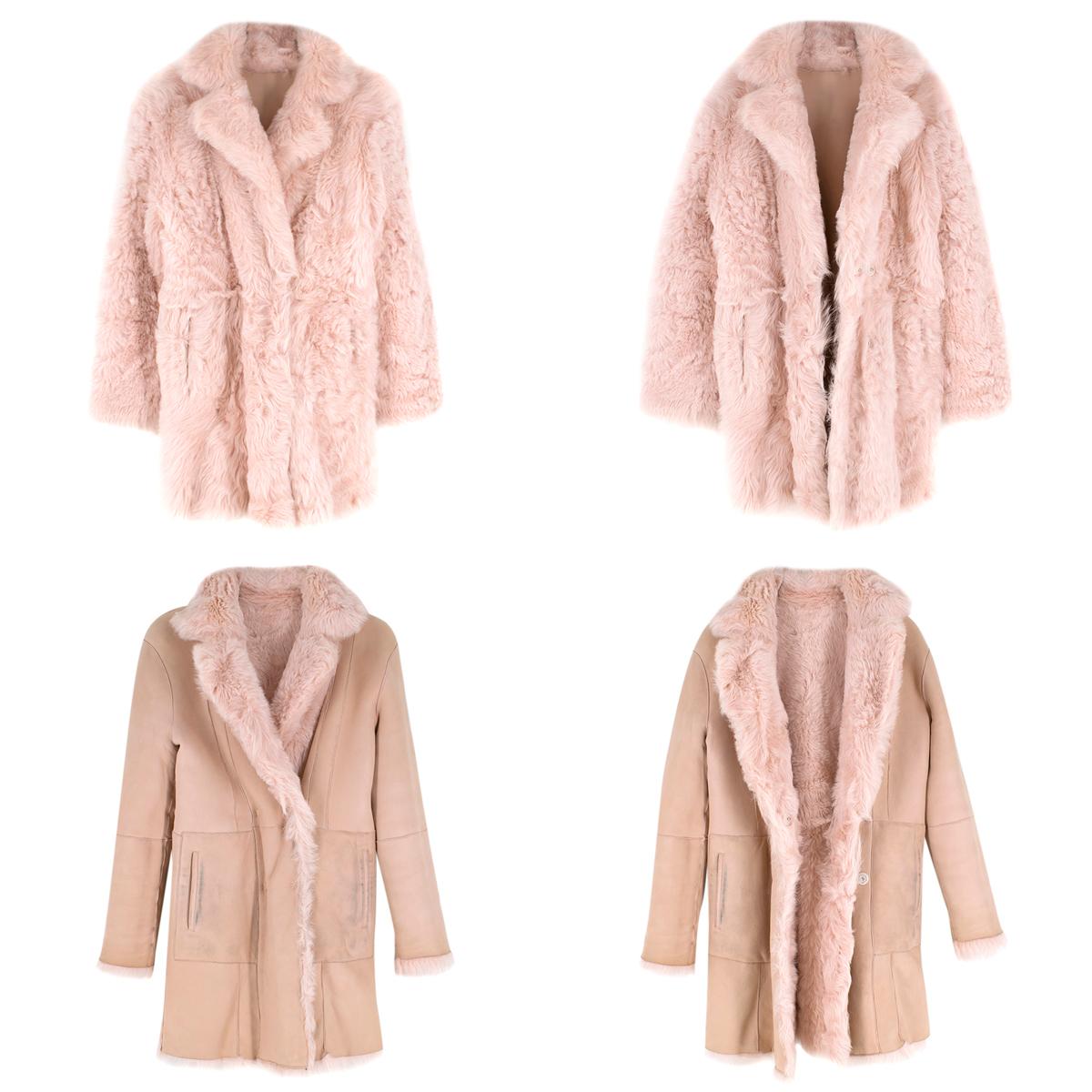 Beige DROMe Pink Double Breasted Reversible Shearling Coat	SIZE S