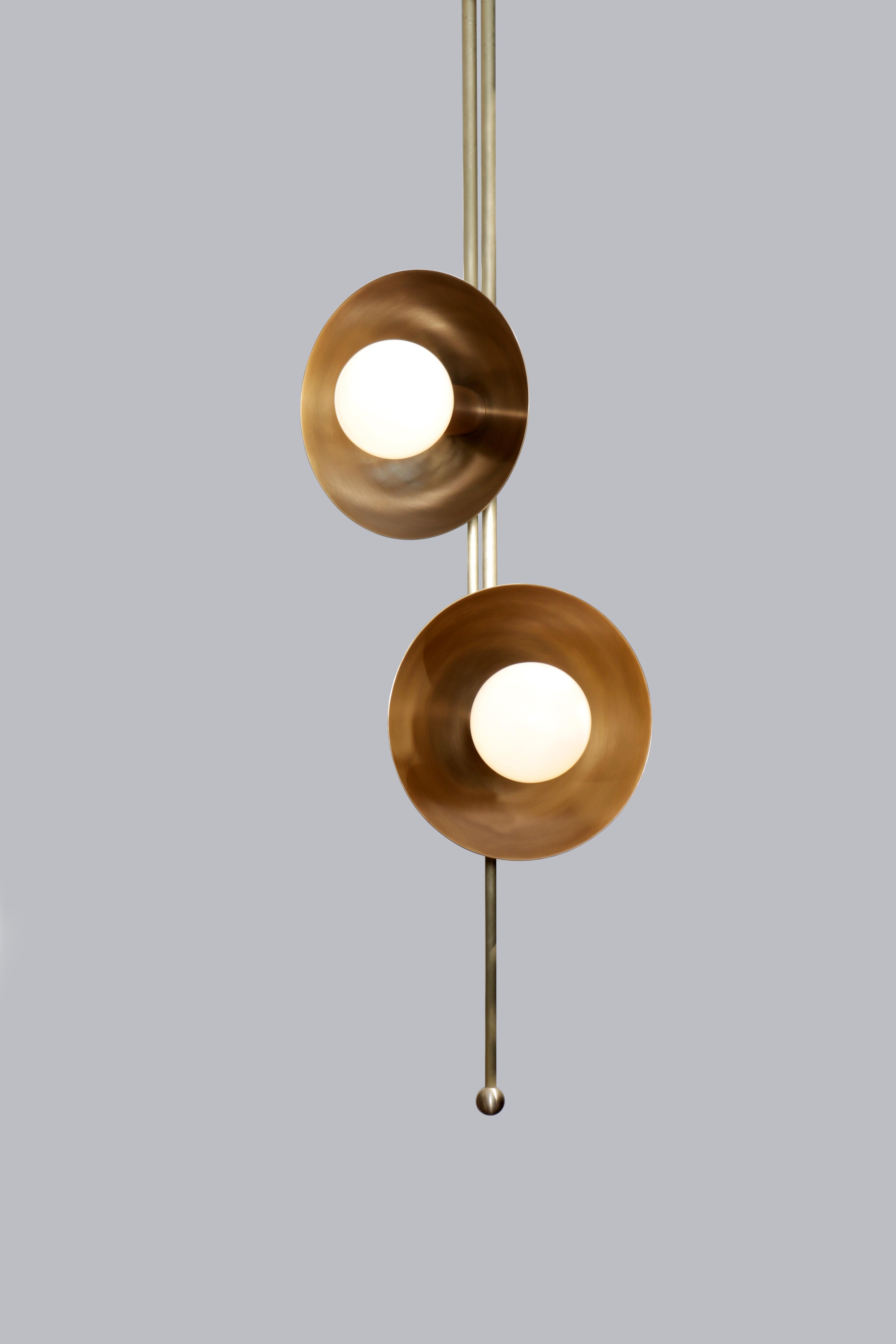 Drop 2 Brass Dome Pendant Lamp by Lamp Shaper
Dimensions: D 43 x W 43 x H 114.5 cm.
Materials: Brass.

Different finishes available: raw brass, aged brass, burnt brass and brushed brass Please contact us.

All our lamps can be wired according to