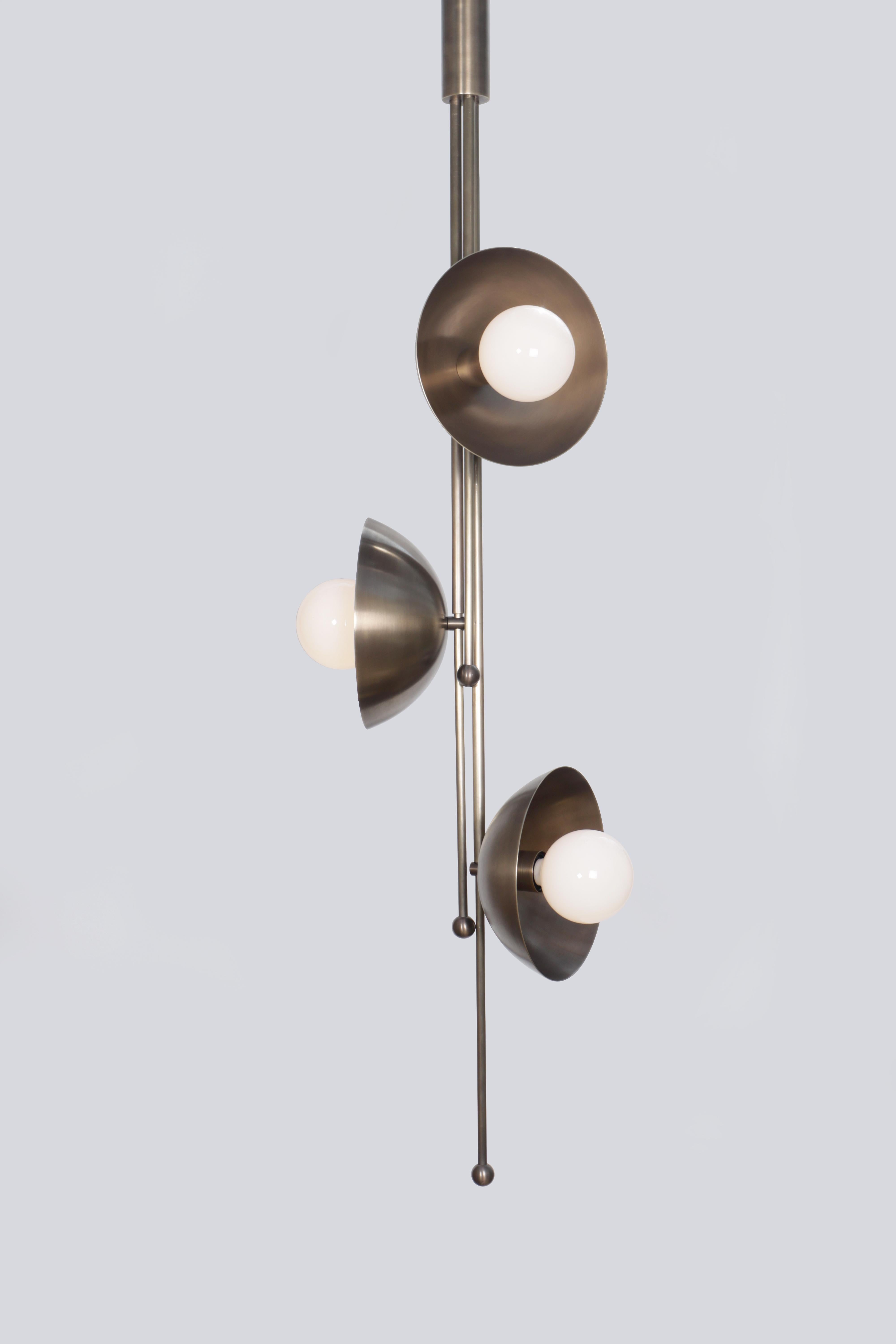 Drop 3 Brass Dome Pendant Lamp by Lamp Shaper
Dimensions: D 43 x W 43 x H 140 cm.
Materials: Brass.

Different finishes available: raw brass, aged brass, burnt brass and brushed brass Please contact us.

All our lamps can be wired according to each
