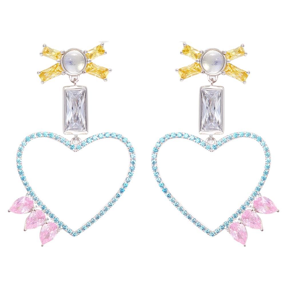 Drop A Heart Earrings with Moonstone Large