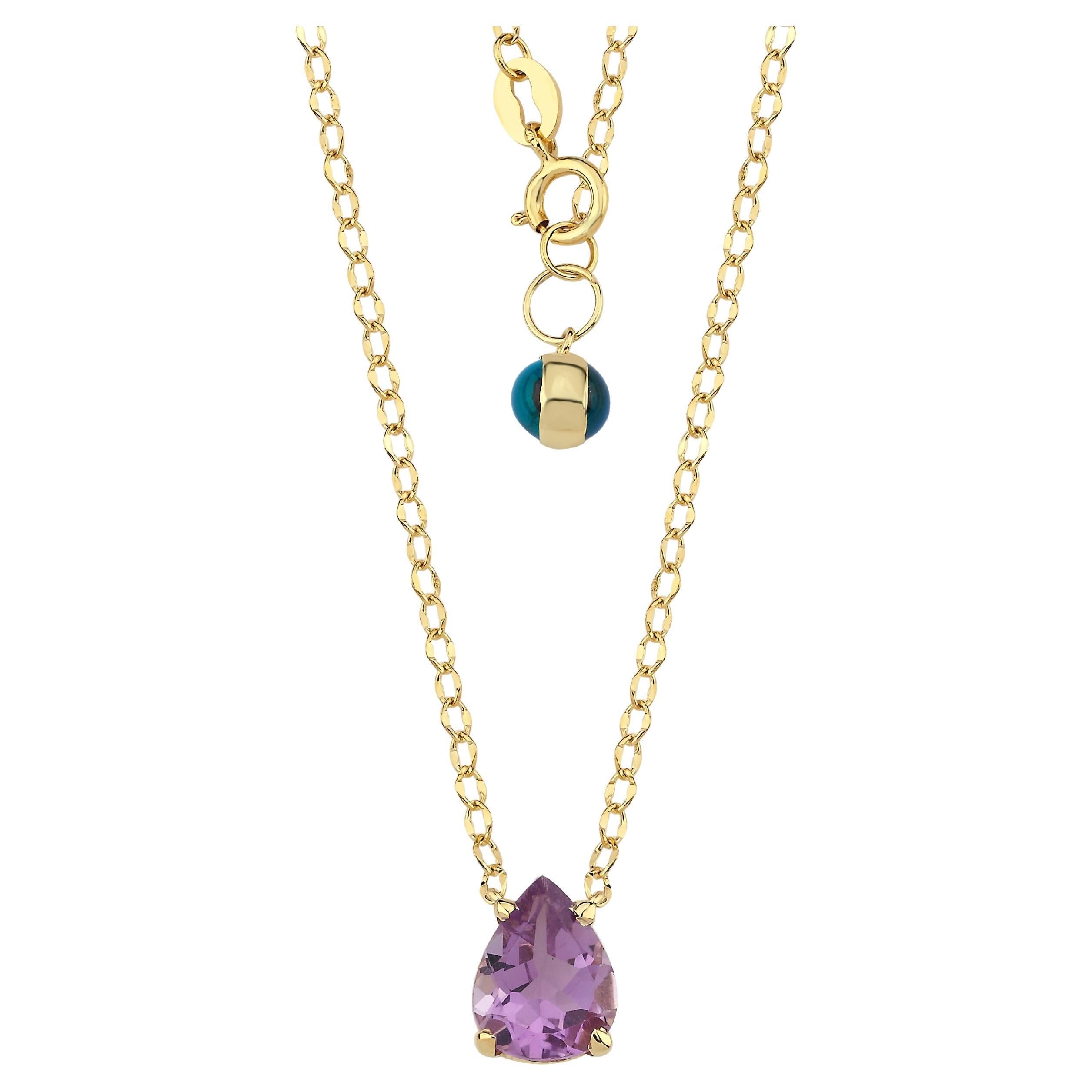 14k Gold Drop Amethyst Solitaire Chain Necklace For Sale