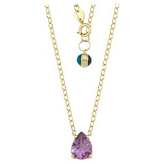 14k Gold Drop Amethyst Solitaire Chain Necklace
