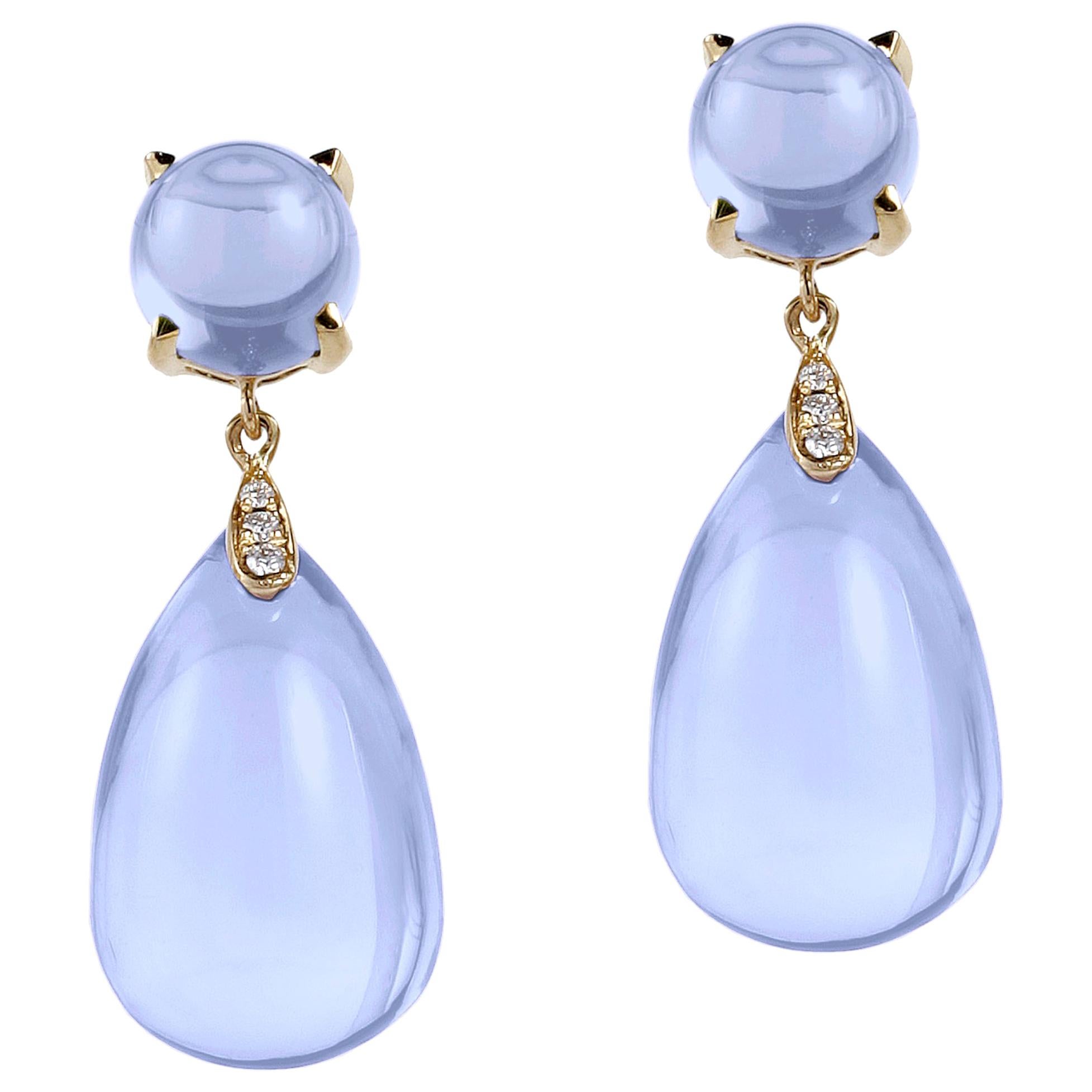 Goshwara Drop and Cabochon Blue Chalcedony With Diamond Earrings For Sale