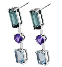 Drop Aqua Earrings with Tourmaline, Tanzanite and Aquamarine