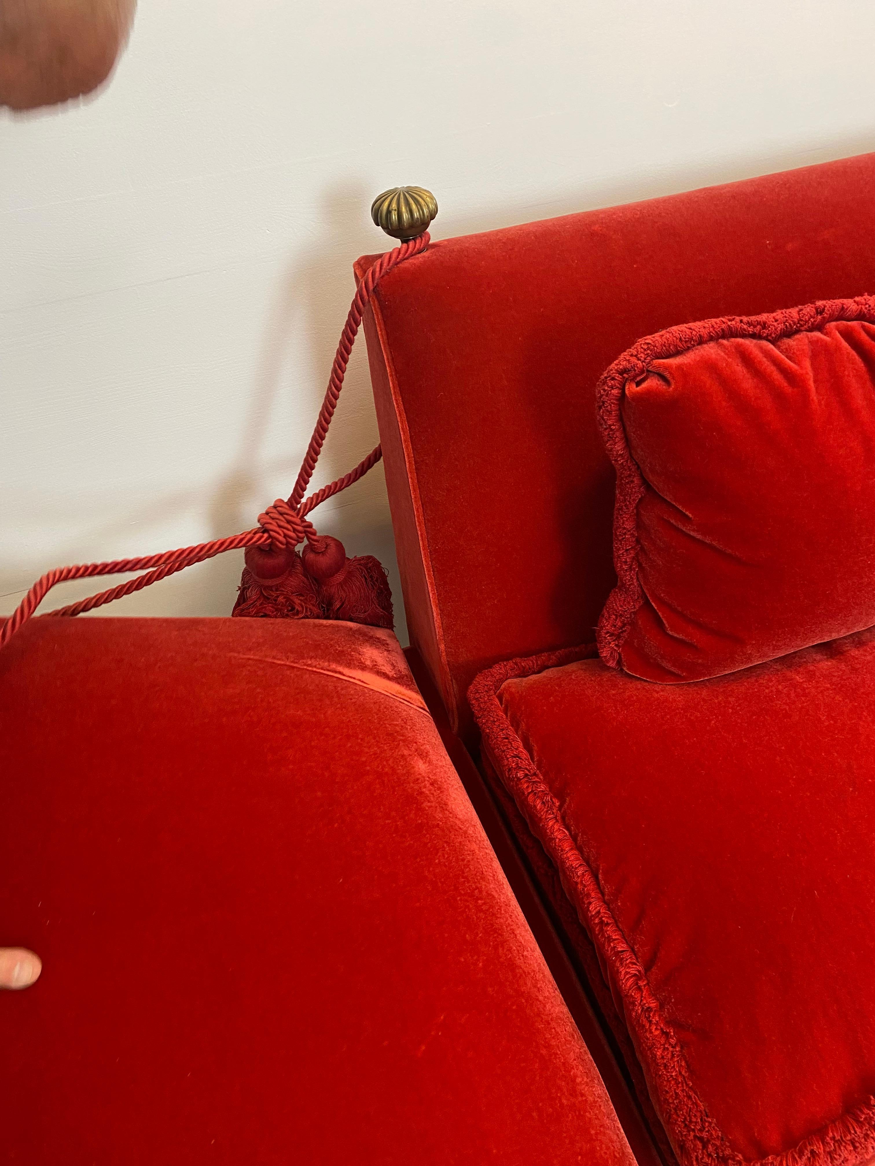 Drop Arm Knoll Style Sofa in an Orange-Red Velvet For Sale 3