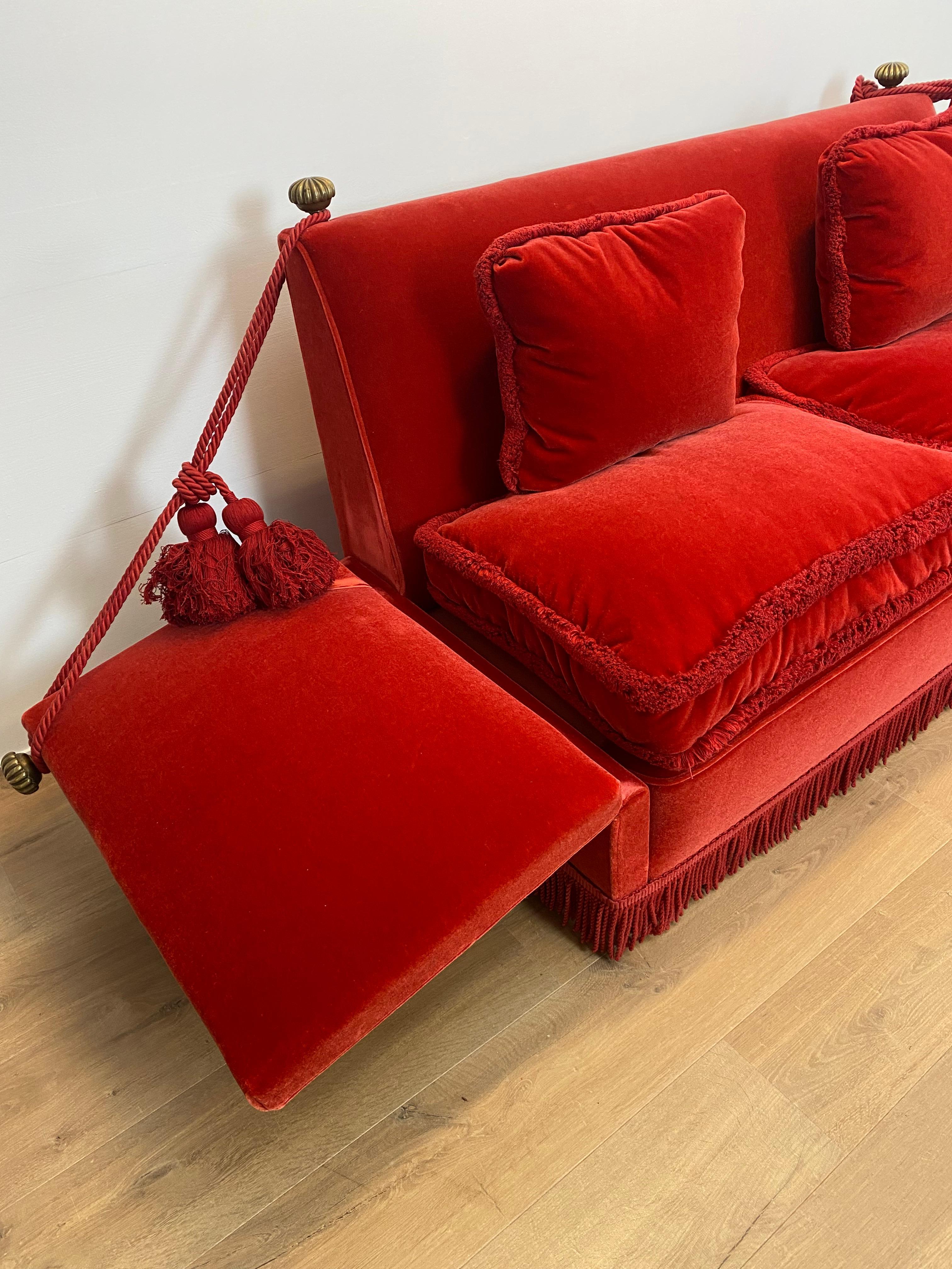 Drop Arm Knoll Style Sofa in an Orange-Red Velvet For Sale 4