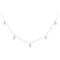 Drop Baguette Diamond Charm Necklace in 18K White Gold