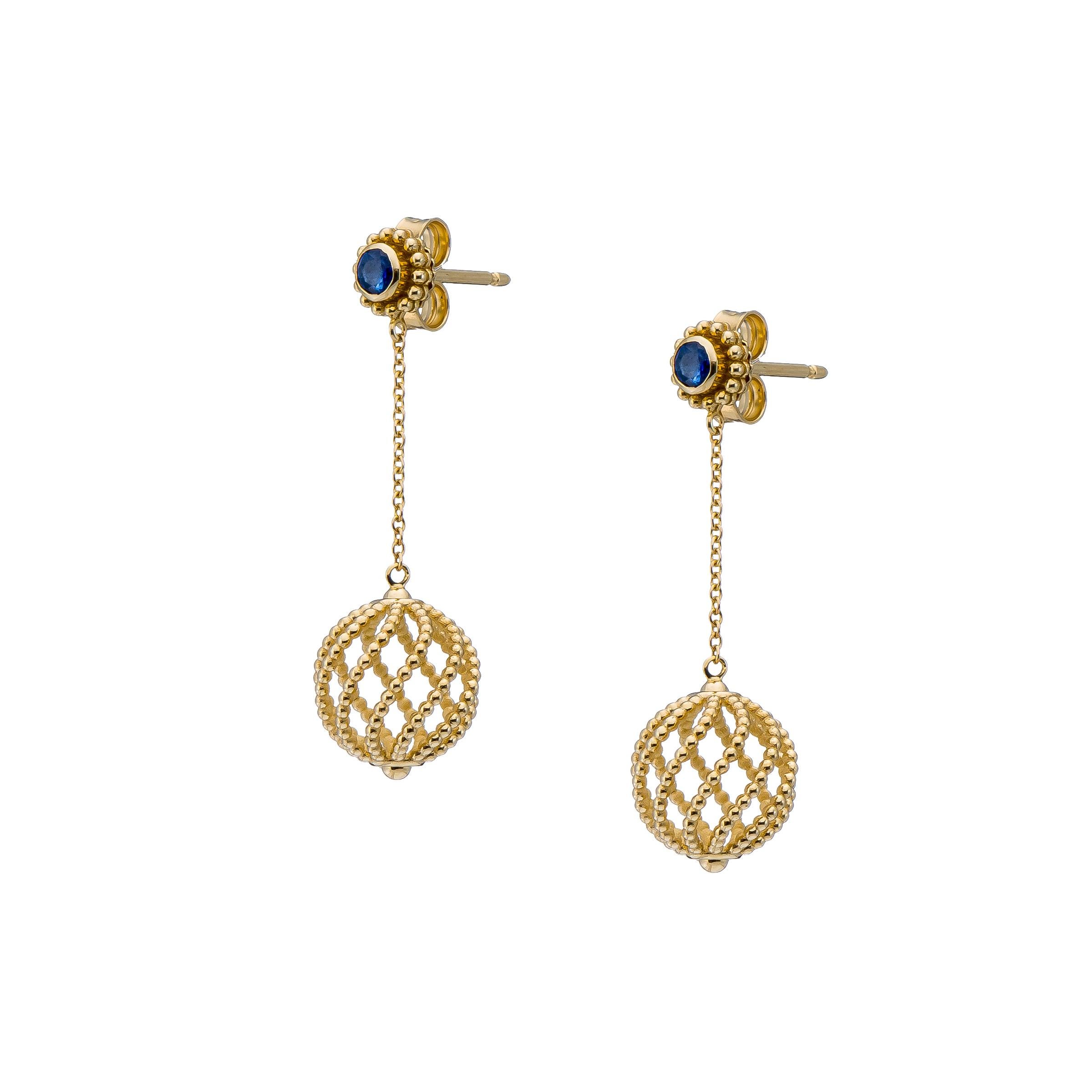 Round Cut Drop Ball Gold Earrings For Sale