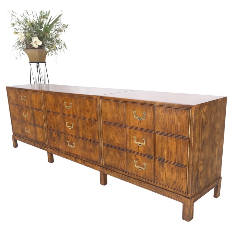 Drop Brass Drop Pulls MidCentury Modern Long Tripple Dresser Credenza