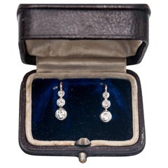 Antique Drop "buttons" earrings with old-cut VS2 diamonds, Austria, early 20th century.