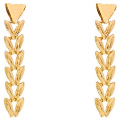 Drop chain studs in 14 karat yellow gold. Triangular Shape earring studs.