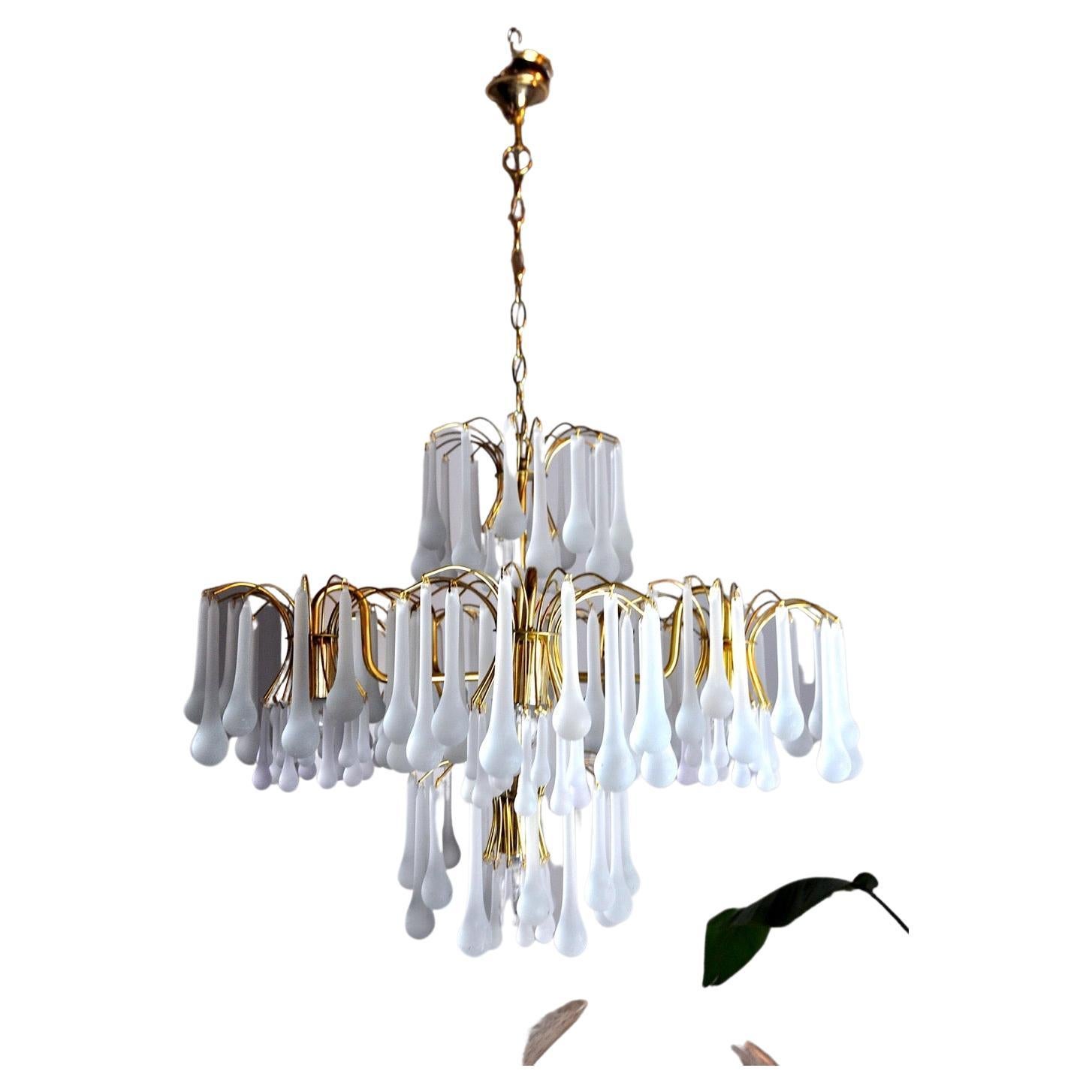 Drop Chandelier by Venini, 5 Arms, Murano Glass, Italy, 1960 For Sale
