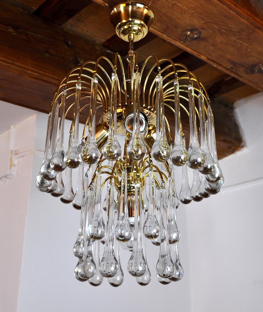 Hollywood Regency Drop Chandelier by Venini, Murano Glass, Italy, 1960 For Sale
