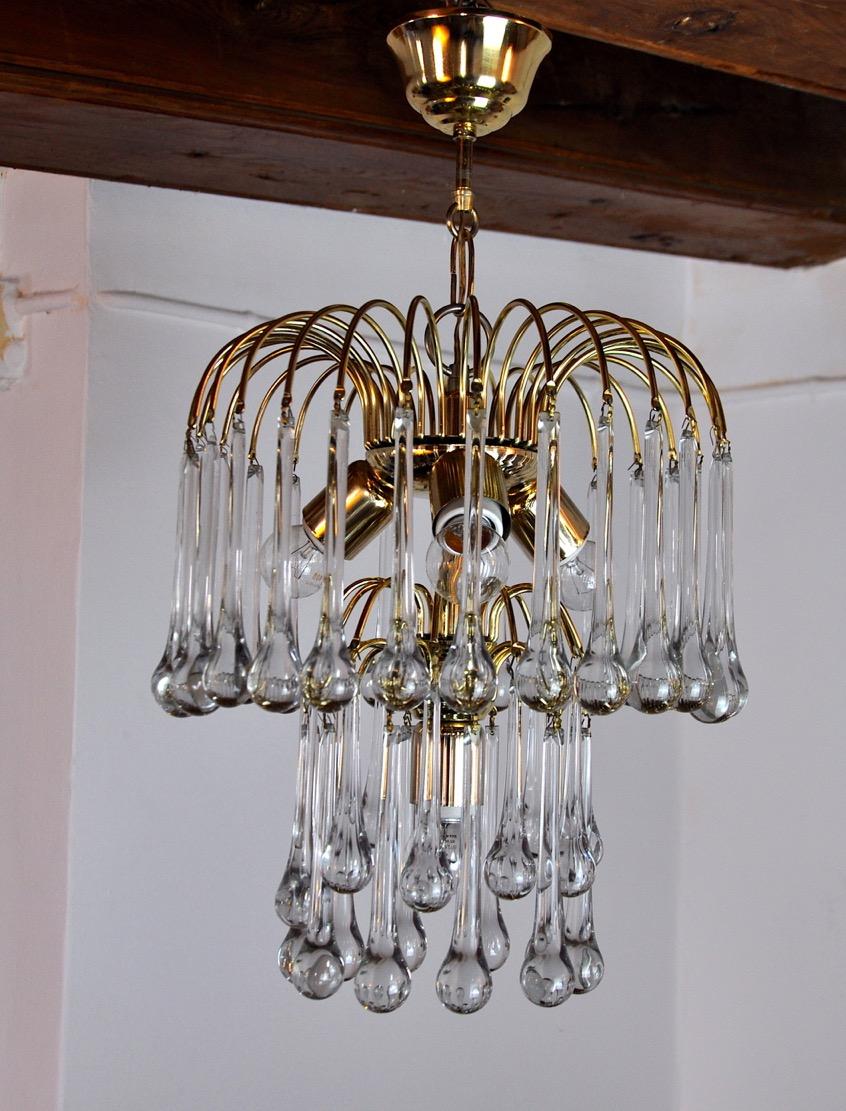 Drop Chandelier by Venini, Murano Glass, Italy, 1960 In Good Condition For Sale In BARCELONA, ES