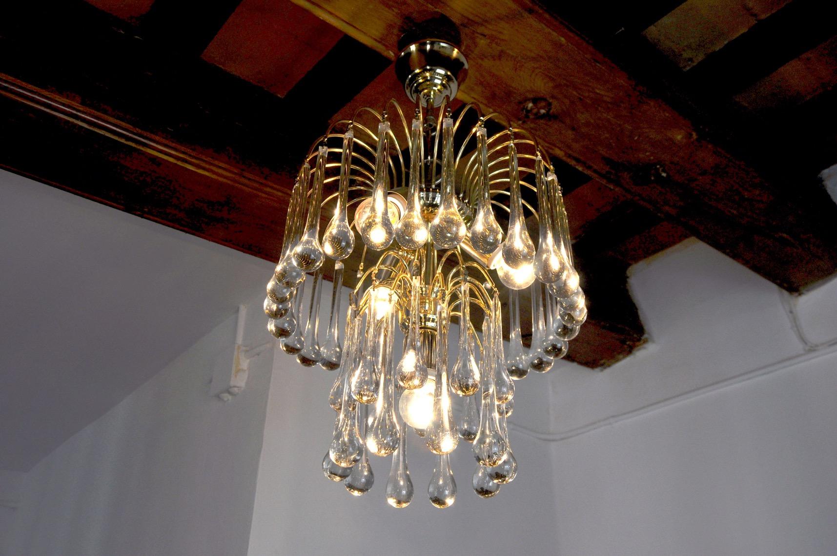 Mid-20th Century Drop Chandelier by Venini, Murano Glass, Italy, 1960 For Sale