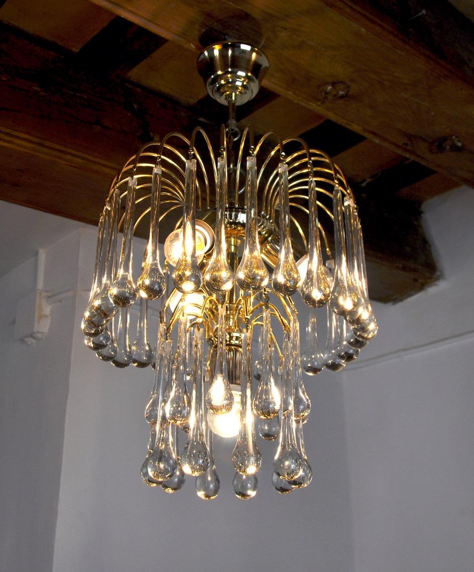 Crystal Drop Chandelier by Venini, Murano Glass, Italy, 1960 For Sale