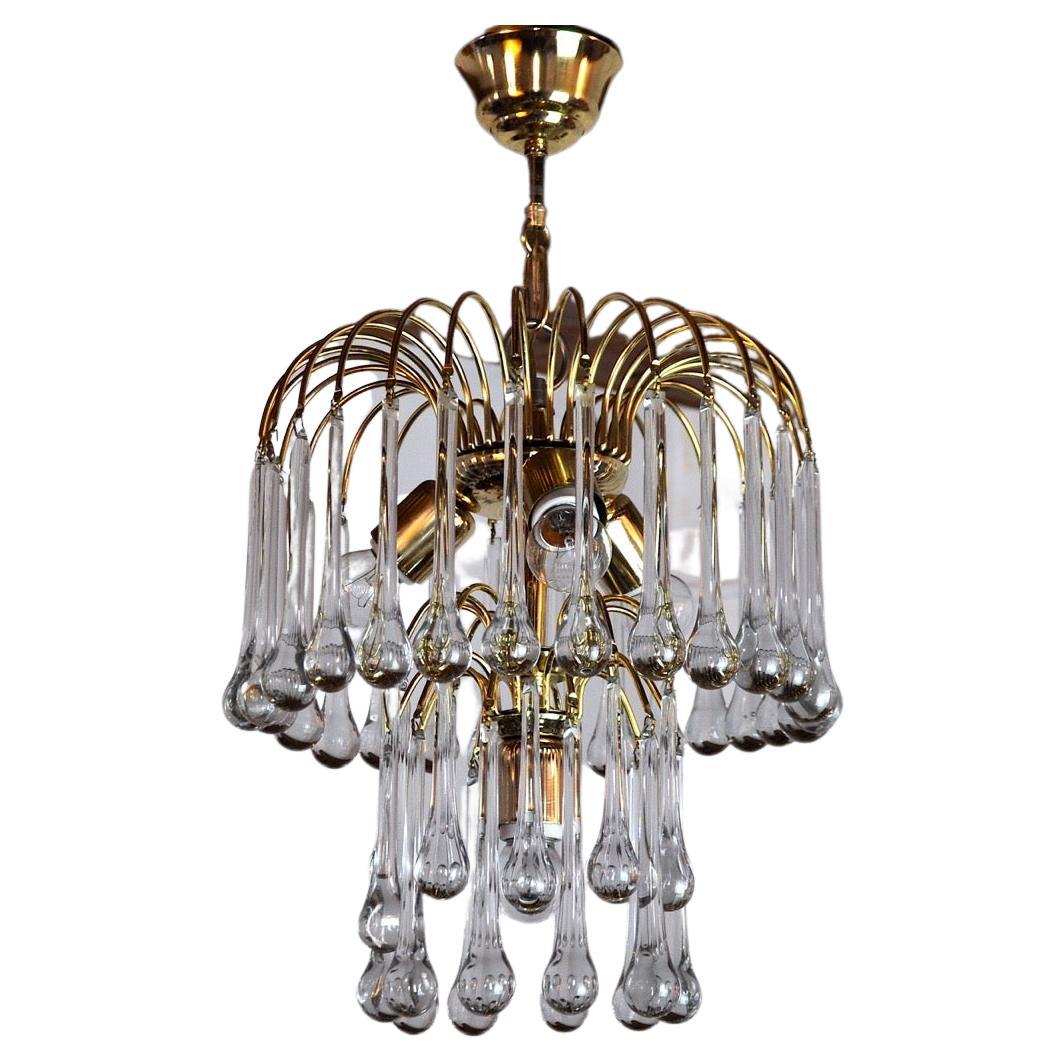 Drop Chandelier by Venini, Murano Glass, Italy, 1960 For Sale