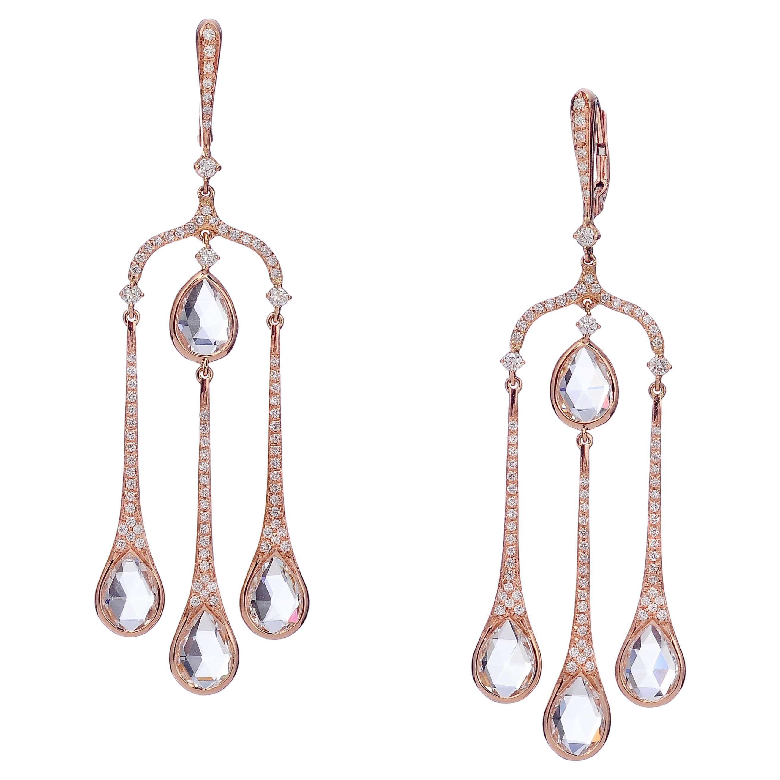 Drop Chandelier Earrings with Diamonds and Rock Crystal For Sale