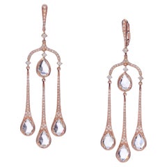 Boucles d'oreilles chandelier avec diamants et cristal de roche