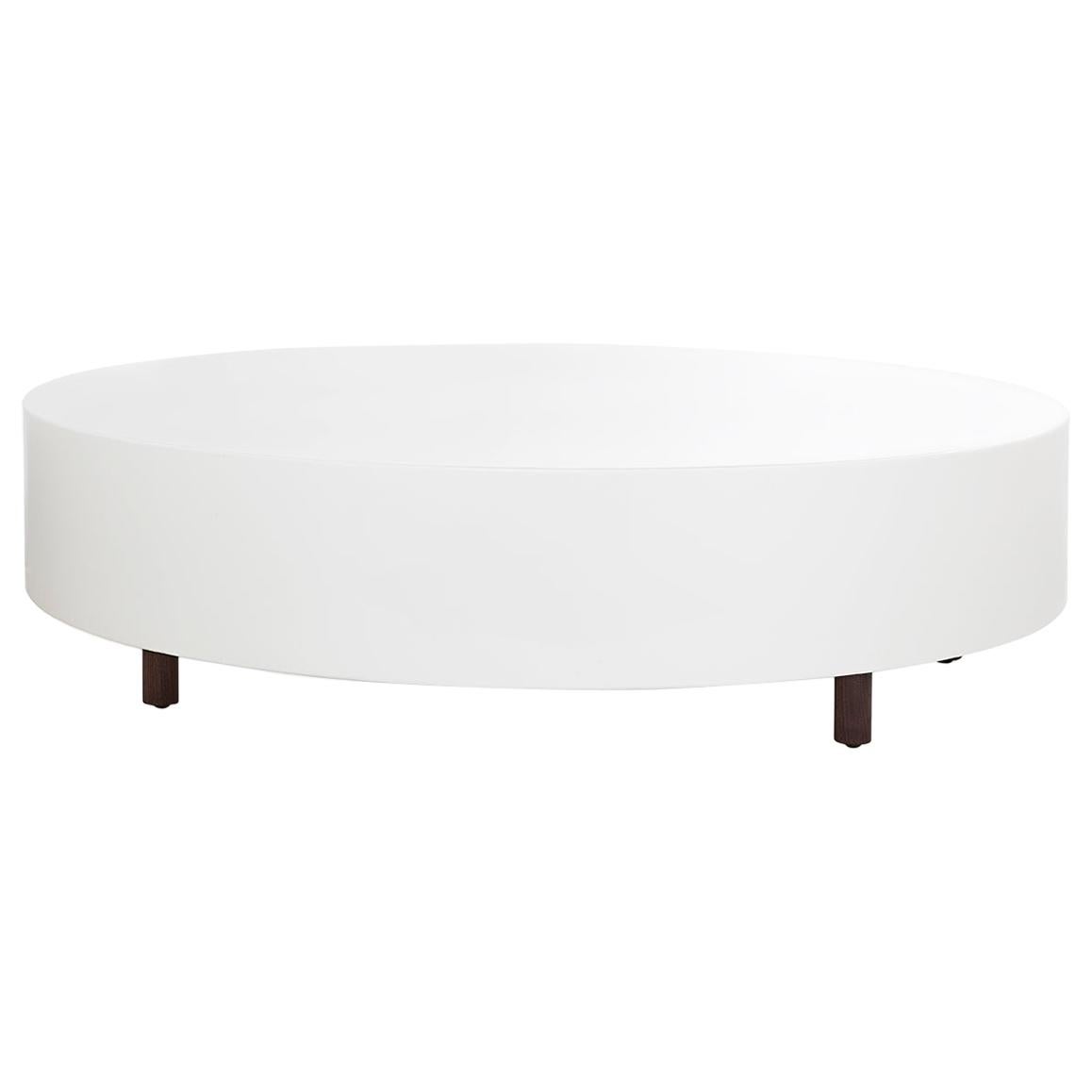 Drop Coffee Table Round Table, Wood Legs White Lacquered