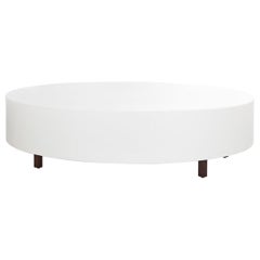 Drop Coffee Table Round Table, Wood Legs White Lacquered