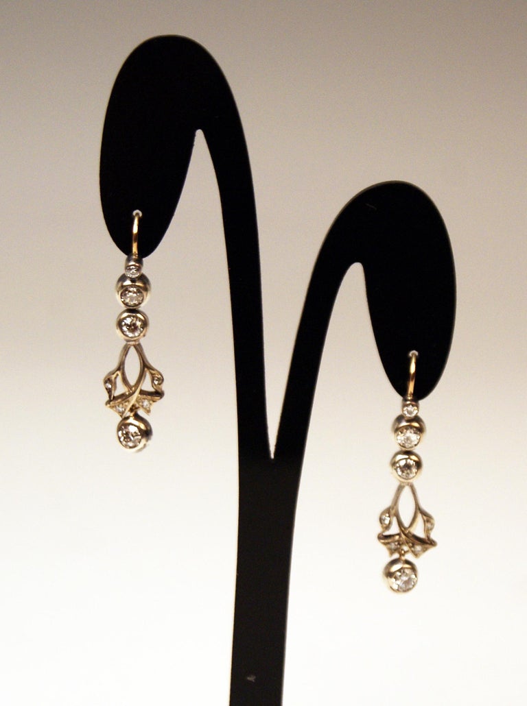 Drop Dangle Earrings 14ct Gold 585 Diamonds 1.40 Ct Vienna Austria c