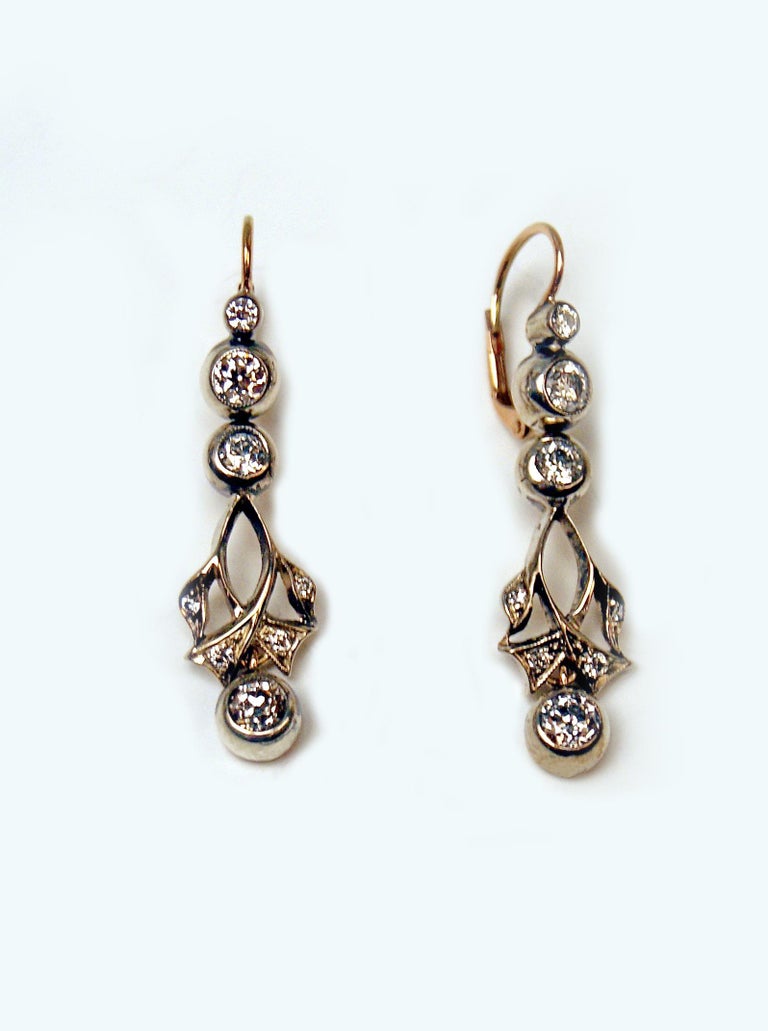 Drop Dangle Earrings 14ct Gold 585 Diamonds 1.40 Ct Vienna Austria c