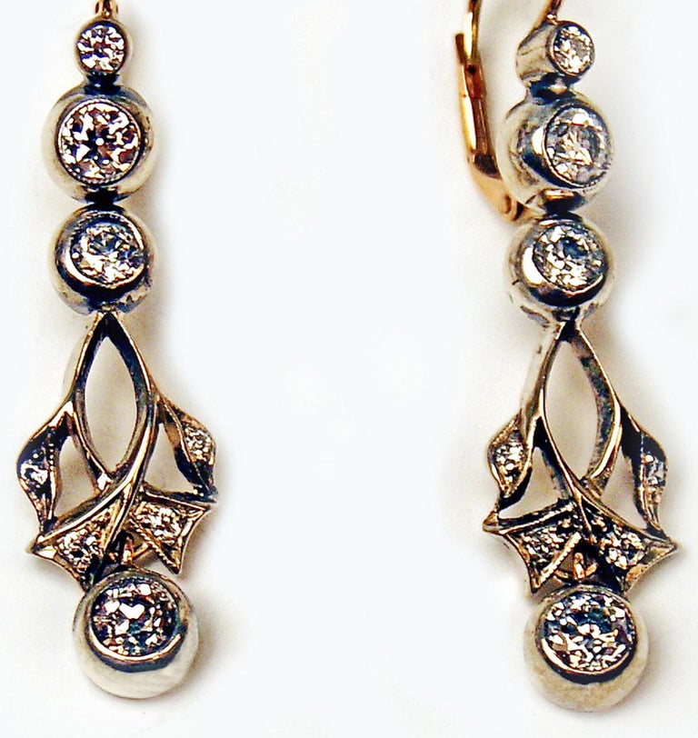 Drop Dangle Earrings 14ct Gold 585 Diamonds 1.40 Ct Vienna Austria c